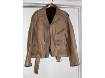 Vintage Men's Beige Leather Motorcycle Jacket