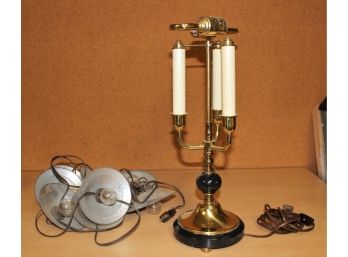 Small Lighting Lot - Untested, Brass/Marble Lamp & Tin Hanging Lights