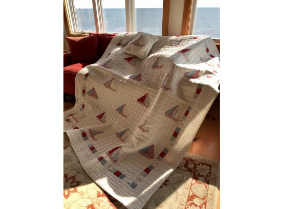 Adorable Ship Themed Quilt And Pillow