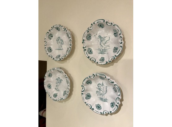 Set Of 4 Hand Painted Angel Themed Decorative Plates