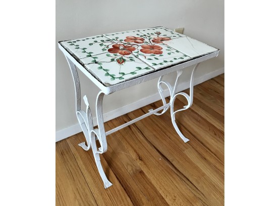 Vintage Wrought Iron And Tile Top Decorative Table