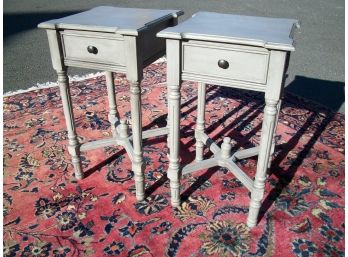 Pair Of 'Vintage French' Style End Stands / Night Tables - 'Distressed' Gray Paint