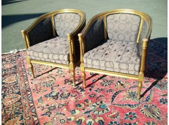 Pair Antique French Style Chairs - Nice Worn Gold Paint - GREAT PAIR