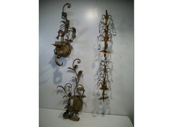 Two Pairs Vintage Wall Sconces - One Pair Electrified - One Pair For Candles