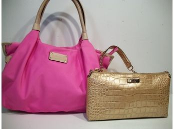 Two Authentic KATE SPADE Purses - Hot Pink & Gold 'Croc' Print