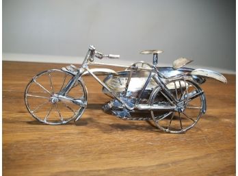Very  Unusual Sterling Silver Bicycle Ashtray - All Hand Made - (Even The Tiny Chain)