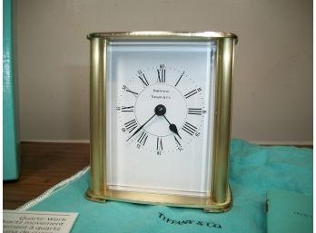 Very Nice Solid Brass TIFFANY & Co Clock (New Battery) W/Tiffany Box, Pouch, Booklet,