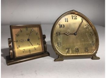 Two Beautiful Brass Clocks - BOTH WORK - One Is Jaeger LeCoultre 1920's / 30's
