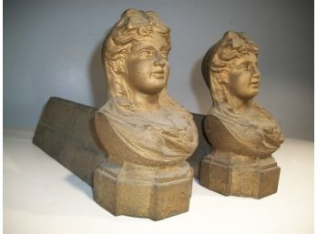 Fantastic Pair Antique Cast Iron Victorian Andirons / Chenets