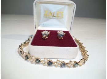 (J9) Pretty 'Watermelon' Tourmaline' Necklace & Earrings In 14k Over Sterling Silver