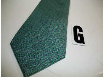 Nice HERMES Silk Tie - Light Green & Light Blue - Made In France (Tie G)