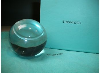 Fabulous TIFFANY & Co. Crystal Tennis Ball Paperweight W/Tiffany Box & Pouch