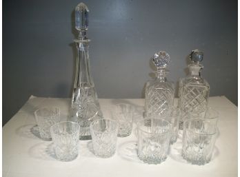 Ten (10) Piece Fabulous Crystal Decanter & Rocks Glasses Lot - NICE DISPLAY LOT !