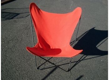 Fantastic MCM / Modern Wrought Iron 'Hairpin' Sling Chair W/Orange Seat