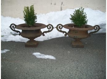 Incredible Pair Of Large Antique Cast Iron Victorian Urns C.1900 -  WOW !