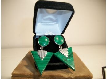 INCREDIBLE Vintage Sterling Silver & Malachite Earrings - LARGE SIZE