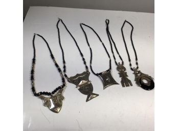 Five (5) VERY Interesting Vintage Necklaces / Jewelry From Ivory Coast - Silver ? Onyx ?