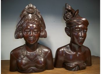 Two FANTASTIC Antique Busts  Signed 'A. Fatimah'  Sculptures From Bali