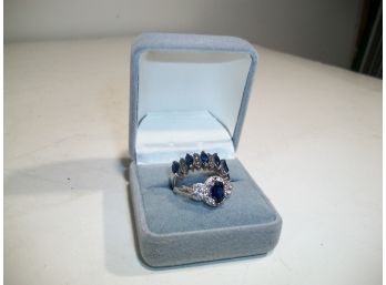 (J49) Two Sterling Silver Rings W/ Blue Sapphires  (Two Rings One Bid)