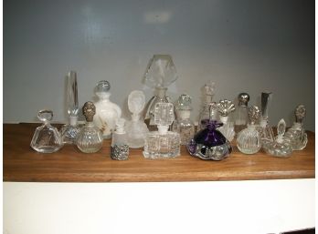 Fabulous Grouping Of Seventeen (17) Vintage Estate Perfume Bottles - Crystal & Glass