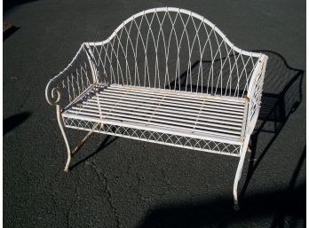 Great Vintage Style 'English Garden' Bench - Nice Rusty / Chippy White Paint
