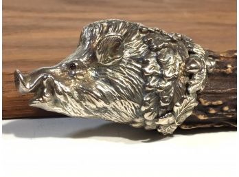 Incredible Vintage Sterling Silver / Antler Cigar Cutter W/Boars Head - WOW !