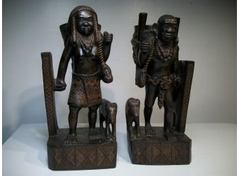 HIGHLY Carved Antique Figures - Old Label On Base Says (Carved By Igorotes 1935)