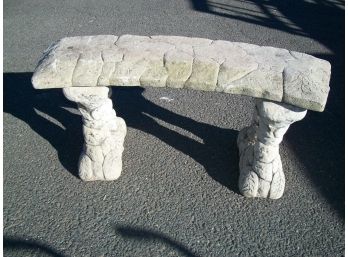 Vintage Cement Garden Bench - Great Mossy Patina And Wear - Unusual Style Pattern