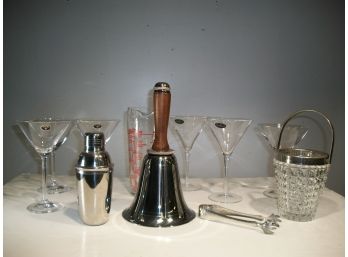 Ten (10) Piece MARTINI Lot - 'Bell Shaped' Shaker, Pitcher, Martini Glasses