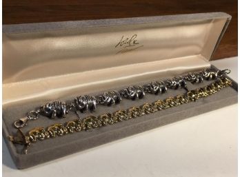 (J32) Two Lovely Vintage Sterling Silver 'Elephants'  Bracelets  (One W/14k Overlay)