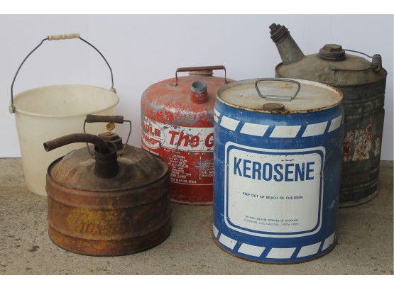 Vintage Lot Of Gasoline, Kerosene And Mostly Metal Containers