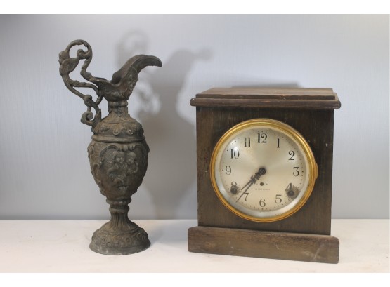 Vintage Seth Thomas Mantle Clock & Vintage Pot Metal Urn