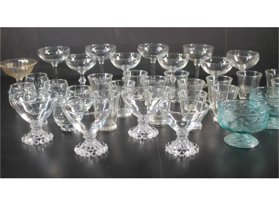 Vintage Lot Of Crystal And Glass Stemware - Colored Glass