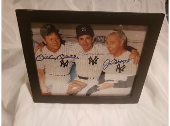 Framed And Signed Joe DiMaggio, Mickey Mantle, And Billy Martin
