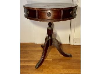 Mahogany Two Drawer Drum Table On Pedestal Base