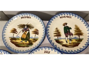 Set Of Twelve Hand Painted Italian Decor Plates With Each Month Of The Year