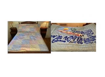 Handmade Double Sided Quilted Cover With Island And Boat Motif (See Photos In Description)