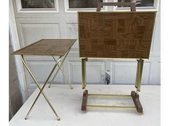 Four Classic TV Tray Tables On Rolling Stand