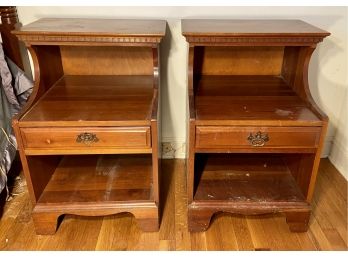 Pair Of Davis Cabinet Company Three Tier Solid Knotty Cherry Wood Night Tables
