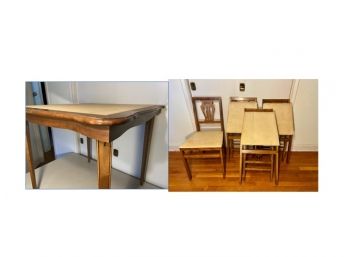 Four Vintage Stakmore Hardwood Folding Chairs And Matching Folding Card Table