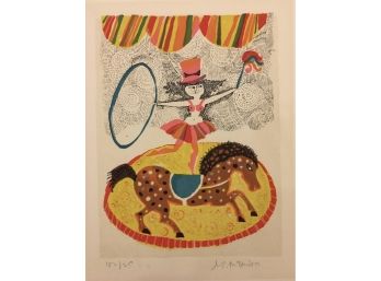 Judith Bledsoe (1938 - 2013) - Circus Rider With Hoolahoop - Signed & Numbered Lithograph
