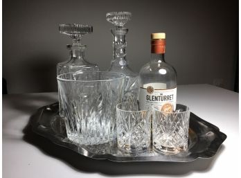 Bar Set With Crystal Decanters Ice Bowl & Glasses