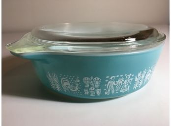 Pyrex - Amish Pattern In Teal & White - Dish With Lid