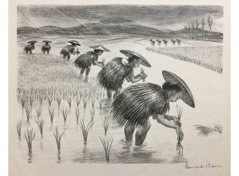 Howard Baer (1906 - 1986) - Planting Rice, Kunming, China - Pencil Signed Lithograph