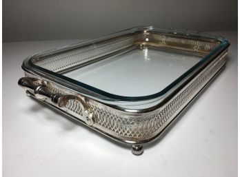 Pyrex Serving Tray With Silver Base - Made In France