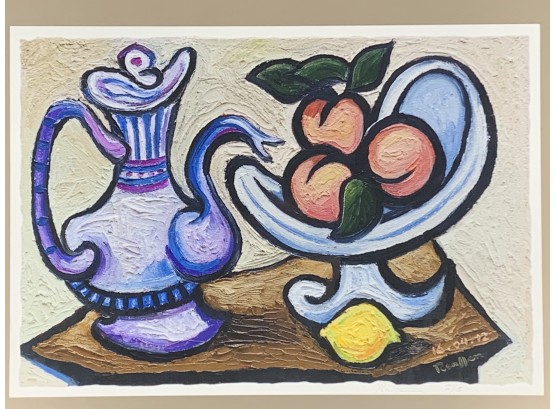Renssen, Erik (b. 1960, Netherlands), Giclee On Canvas, Titled 'Coffee Pot And Peaches  In Bowl'
