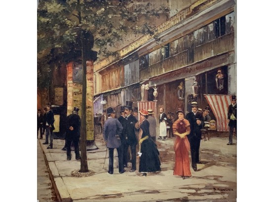 Decorative Gilcee On Canvas Depicting A Street Scenc