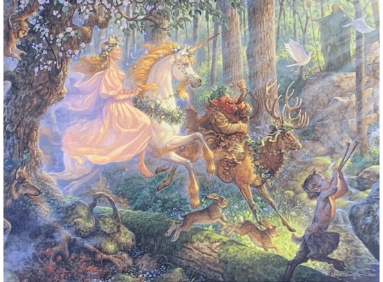 Gustafson, Scott (Illustrator, American) Lithograph, Titled'  Maiden & The Unicorn'