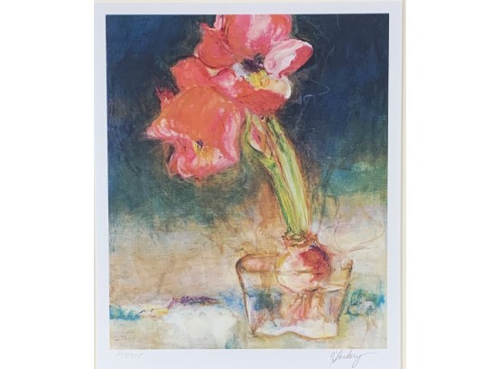 Decorative Floral Lithograph Signed Lindsey