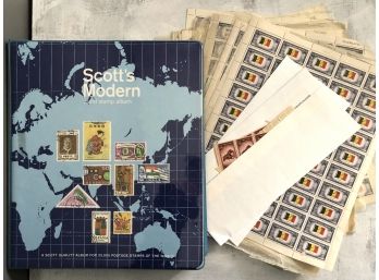Vintage Scott’s Modern World Stamp Album & Vintage Sheets Of Foreign Stamps